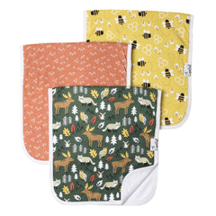 Copper Pearl Atwood 3-Pack burp cloths, front view, soft absorbent protection for spills