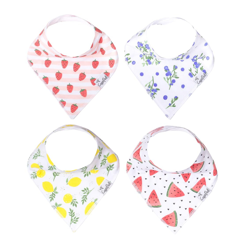 Copper Pearl four-pack soft cotton bibs in Georgia print for stylish drool protection