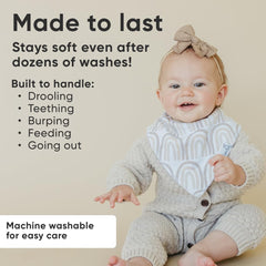 Copper Pearl Bliss bib fabric texture highlights ultra-soft cotton feel.