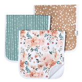 Copper Pearl burp cloth autumn pattern front shows cozy triple-layer absorbency for messier feedings