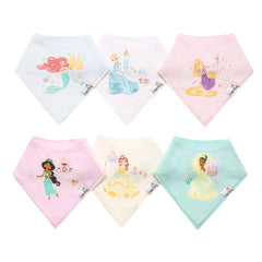 Copper Pearl Disney Princess bandana bib set on baby showing vibrant designs and moisture-wicking comfort