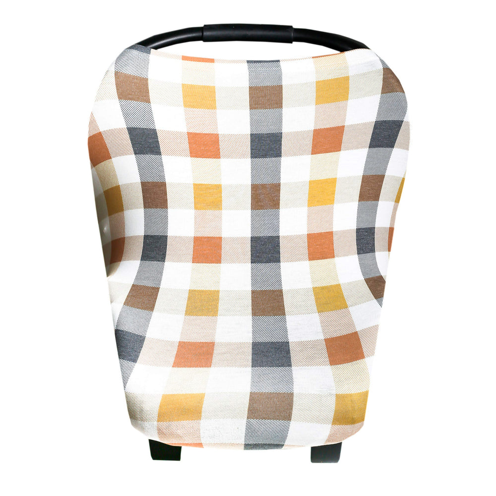 Copper Pearl five-in-one cover on a car seat offers protection and easy nursing access.