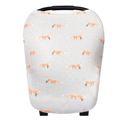 Copper Pearl foxes fabric closeup showing trendy grey design for baby car seat covers