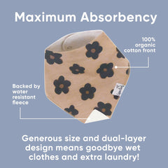Copper Pearl Gemma tan bandana bib back view; soft fleece backing for gentle teething comfort.