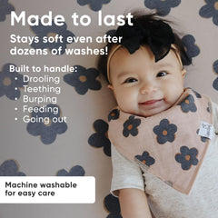 Copper Pearl Gemma tan bandana bib closeup; premium cotton front with plush backing for drool control.