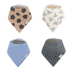 Copper Pearl Gemma tan bandana bib front view; stylish and absorbent front knit, keeps outfits clean.