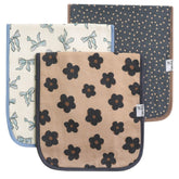 Copper Pearl Gemma tan burp cloth front pattern offers cozy shoulder coverage during burping.