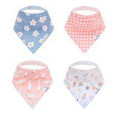 Copper Pearl Goosie 4-pack bibs on display showcasing organized drool protection for babies.