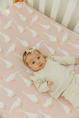 Copper Pearl Goosie toddler sheet offers a soft-touch surface for growing naps.