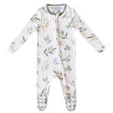 Copper Pearl Haven zip-up footie pajama front view showing ultra soft fabric for comfort