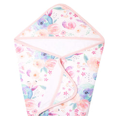Copper Pearl Hooded Bath Towel Bloom knit exterior shows soft baby bath warmth.