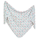 Copper Pearl Mickey Mouse & Friends swaddle blanket front view shows soft knit fabric for cozy newborn swaddling