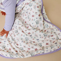 Copper Pearl Minnie Bowquet sleep bag back view highlights soft stretch and warmth.