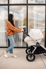 Copper Pearl multi-use cover stretchy fabric adapts to car seats, strollers, and carts