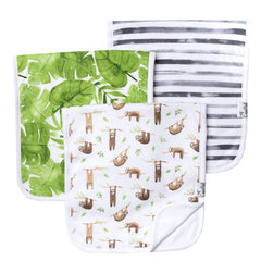 Copper Pearl Noah set burp cloths pattern closeup highlighting triple-layer absorbency for mess-prone moments.