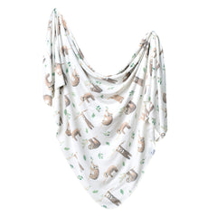 Copper Pearl Noah swaddle blanket fold shows soft premium knit fabric for easy swaddling.