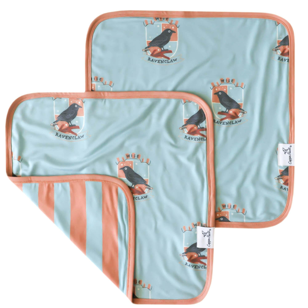 Copper Pearl Ravenclaw security blanket two-pack in nursery for on-the-go soothing.