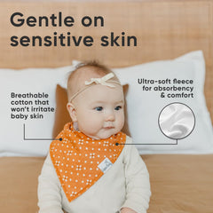 Copper Pearl Rue bibs with front-layer absorption and waterproof backing to keep outfits dry.