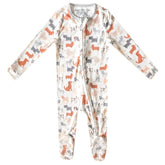 Copper Pearl Rufus zip-up footie pajamas front view for cozy sleep and easy dressing