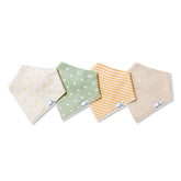 Copper Pearl Santa Fe bibs four-pack laid out for stylish drool protection.