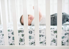 Copper Pearl Shiloh knit crib sheet in a modern nursery design.
