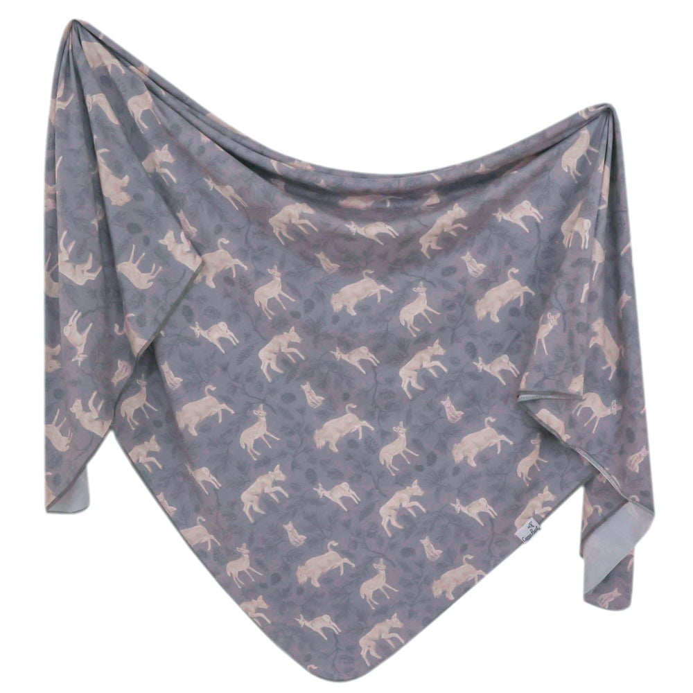 Copper Pearl Timber swaddle blanket soft knit shown for newborn warmth and breathability.