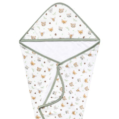 Copper Pearl Wilder knit hooded towel front view with cozy hood and pockets for bath-time warmth