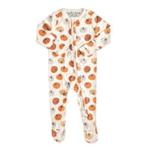 Copper Pearl zip-up footie pajama soft-fabric close-up for gentle newborn comfort.