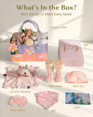 Coralogo lovey blanket included in gift basket for soothing newborn snuggles