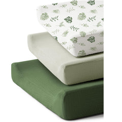 Coreeky leaf-pattern changing pad cover closeup shows soft muslin texture for gentle changes