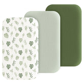 Coreeky muslin bassinet sheets leaf green closeup, soft breathable fabric for cozy sleep