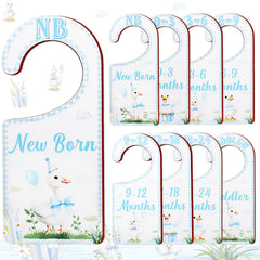 Corner Lace baby closet dividers with blue goose motif organize newborn to toddler clothing