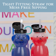 Closeup of chew-resistant straw on Honey Bear Cup for durability