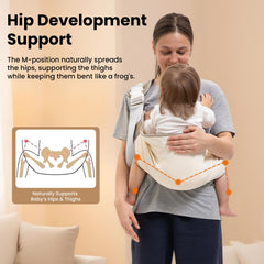 COSDIG baby's ergonomic M-shaped seat promotes hip-friendly positioning.