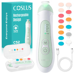 COSLUS rechargeable baby nail file unboxed with complete kit for gentle, family-safe grooming