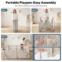 Cosola playpen interior shows spacious 79x71 inch space for multiple babies.