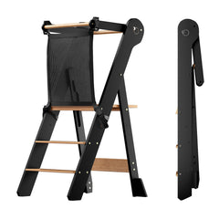 COSYLAND foldable toddler kitchen stool, compact storage for small kitchens.