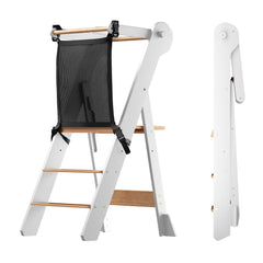 COSYLAND foldable toddler standing tower assembled shows stable safety bar for kids