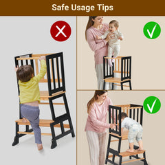 COSYLAND kids kitchen step stool natural wood for sturdy everyday use.