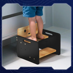 COSYLAND robot stool face in natural finish supports potty training and imaginative play