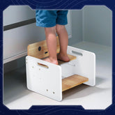 COSYLAND robot-stool side view shows sturdy wood for growing toddlers