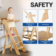 COSYLAND stool safety-net keeps child secure when elevated.