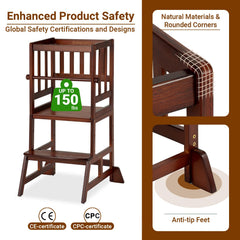 COSYLAND Toddler Standing Tower crafted in natural bamboo with a warm, kid-safe finish.