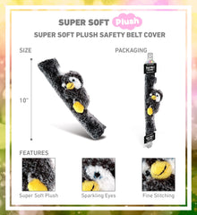 CoTa Global DolliBu penguin seatbelt cover fabric close-up shows plush texture for gentle wear