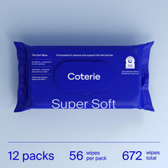 Coterie Baby Soft Wipe with moisturizers highlights skin-barrier support and soft feel.
