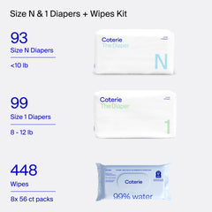 Coterie newborn diapers close-up showing soft apparel-grade materials for comfort.