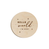 The Cotton & Canvas Co newborn disc prop for Hello World stars—perfect for newborn photoshoots.