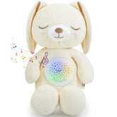 Cottonbebe musical stuffed animal bunny closeup shows soft fabric for gentle snuggles.