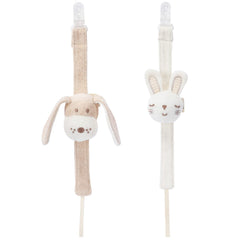 Cottonbebe pacifier clip bear with bell for sensory play.