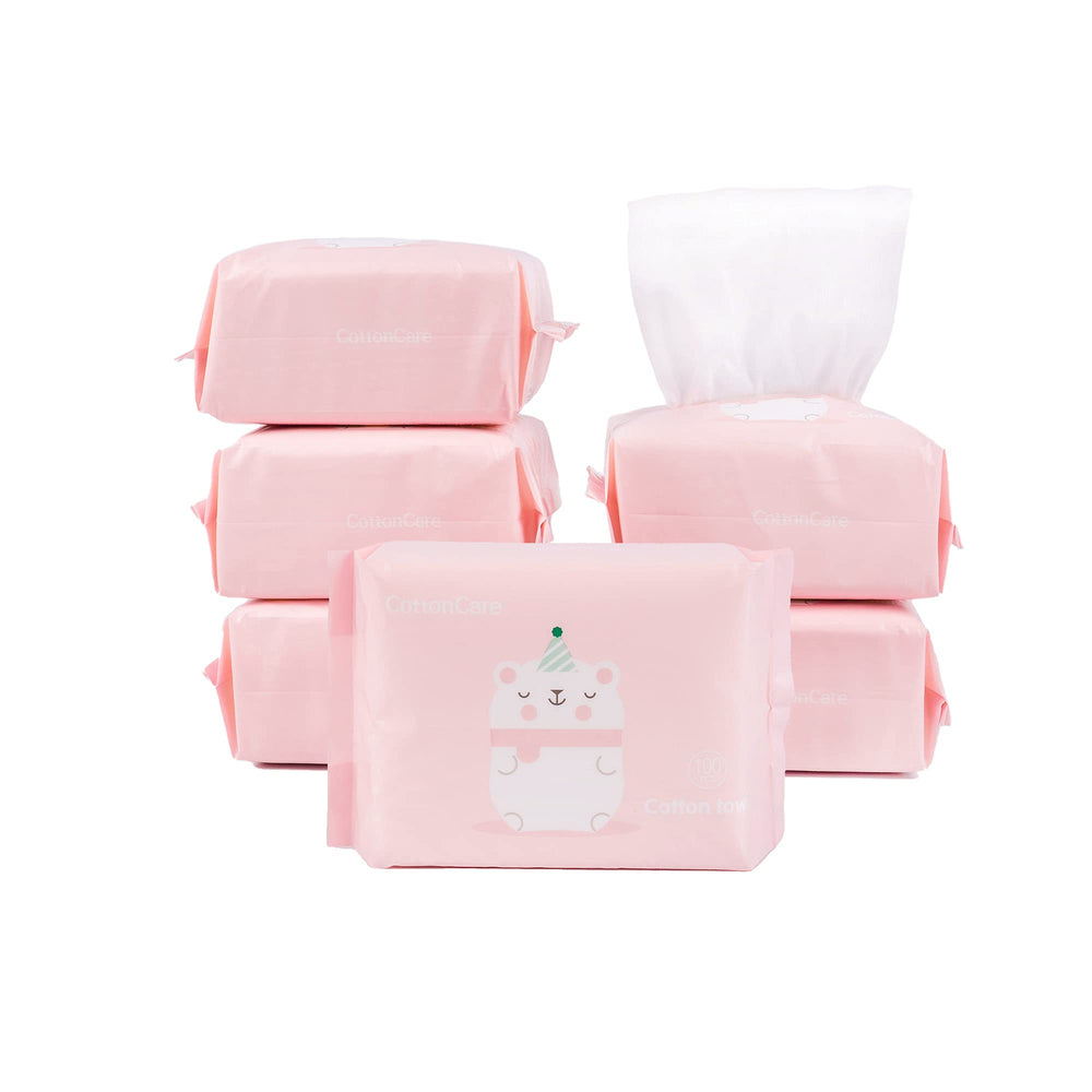 CottonCare baby dry wipe pack shows gentle cleaning for sensitive skin on the go.